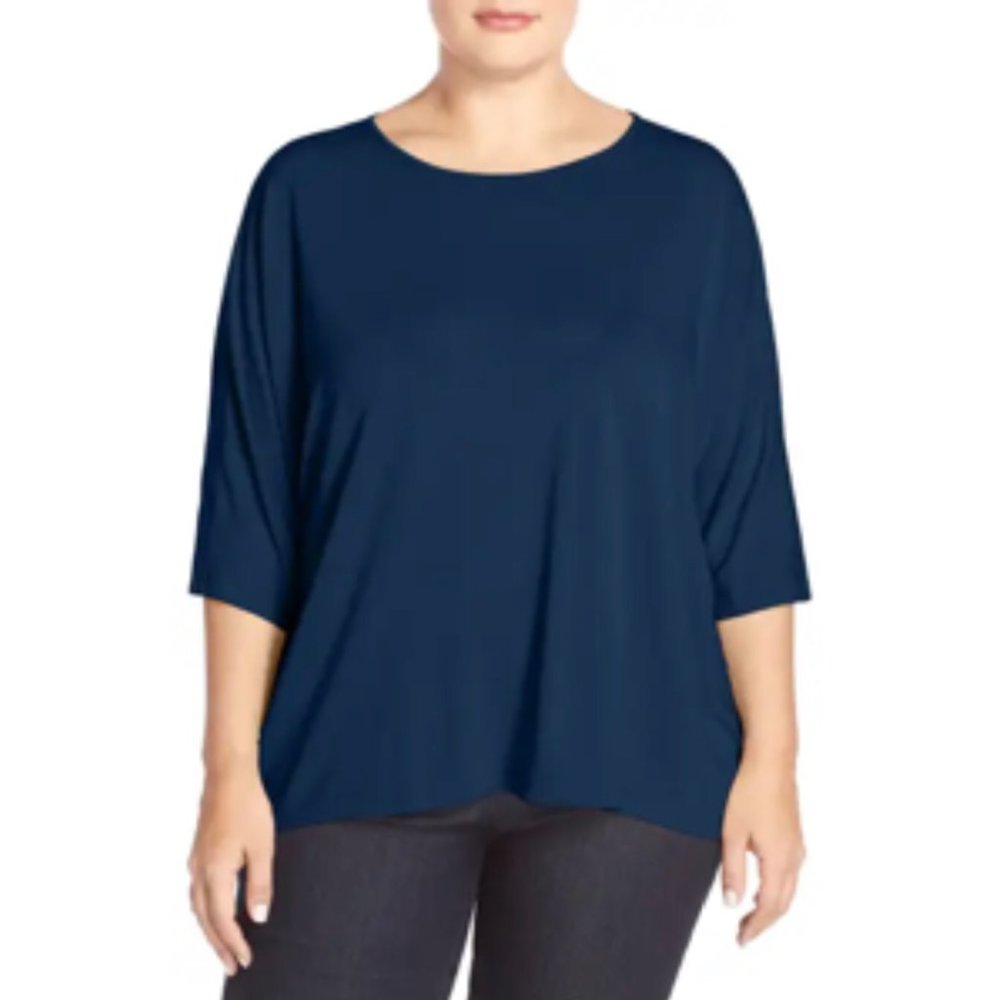 Eileen Fisher 3X Ballet Neck Jersey Top Blue